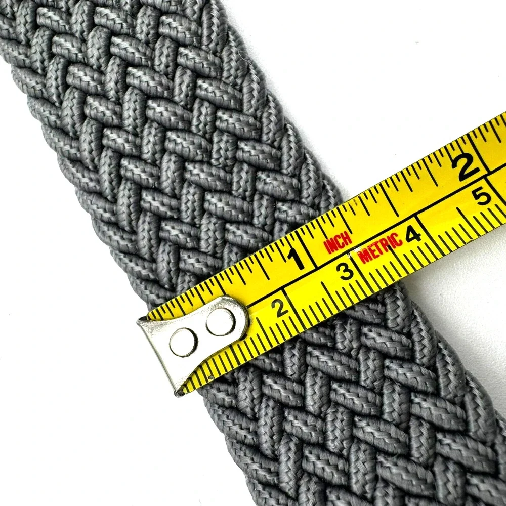 Men's XL Gray Braided Woven Stretch Golf‎ Belt Leather End Pieces Casual Preppy